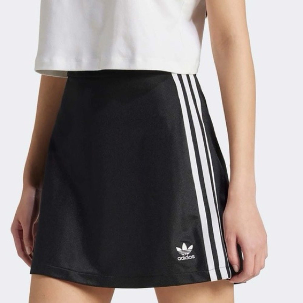adidas Originals 3S A-Line Mini Skirt JD0281 Black White Side Stripe Y2K Sporty - Picture 2 of 12